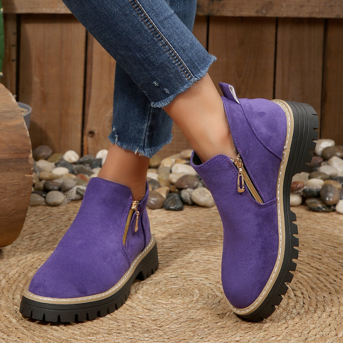 Bottines femme chunky en daim avec zip – Automne & hiver