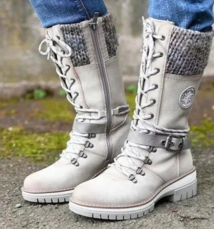 Bottes montantes à lacets avec semelle épaisse pour femme